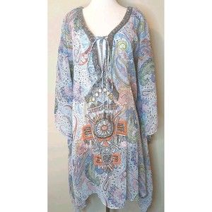 Spy Zone Exchange Kimono Sz S Flowy Sheer Beaded Multicolor Paisley Print NWT